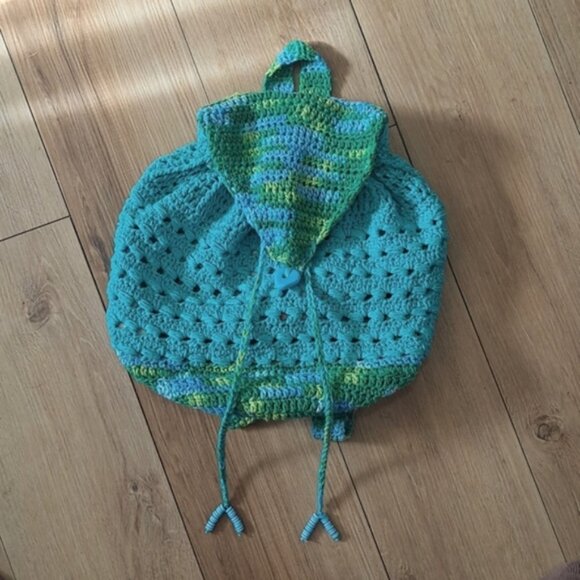 Hand Crafted Crochet Cotton Back Pack Bag Purse Tote - Picture 3 of 16